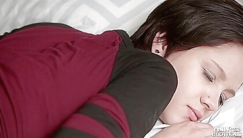 Brunette teen with big boobs and juicy tits takes cock deep throat