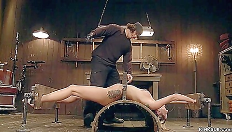 Blonde with gas mask gets stimulated by his hard boner