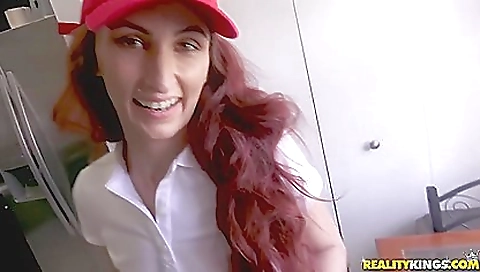 Redhead beauty stripping off her clothes and having her pussy fucked