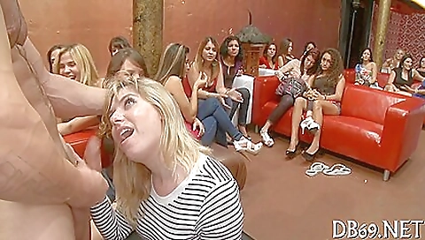 Big cock blonde milf fucks group of horny men in the sex room