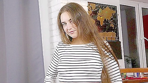 Hottest brunette girl with small tits plays with toy