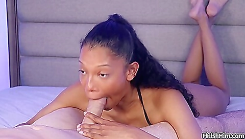 Horny ebony milf sucks a big dick and gets deepthroated