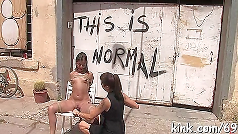 Brunette brunette rides a black dude in a hardcore bondage