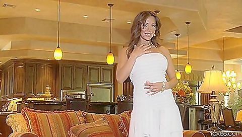 Brunette milf with big tits enjoys dildo in her ass