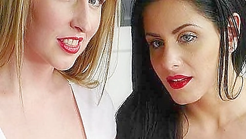 Sexy lesbian threesome video with a blonde and a brunette