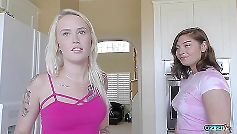 One Blonde One Brunette And A Hard White Cock Are Best Friends In Bed